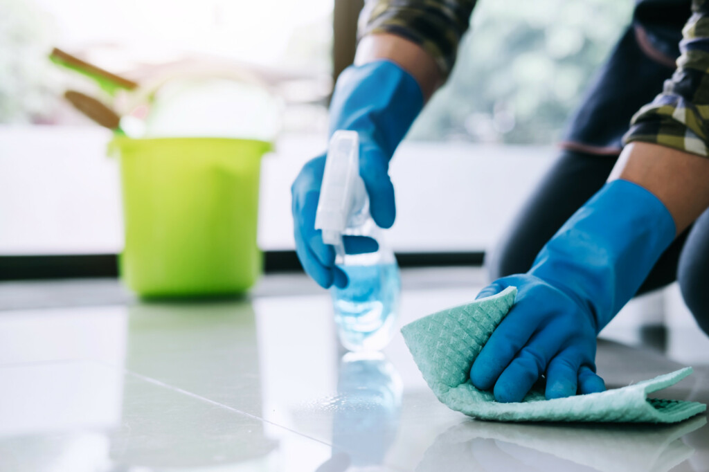 Deep Cleaning Tiles With Disinfectant
