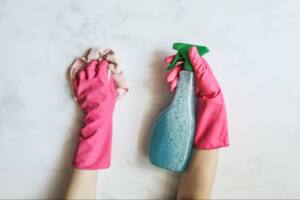 spray and gloves for deep cleaning